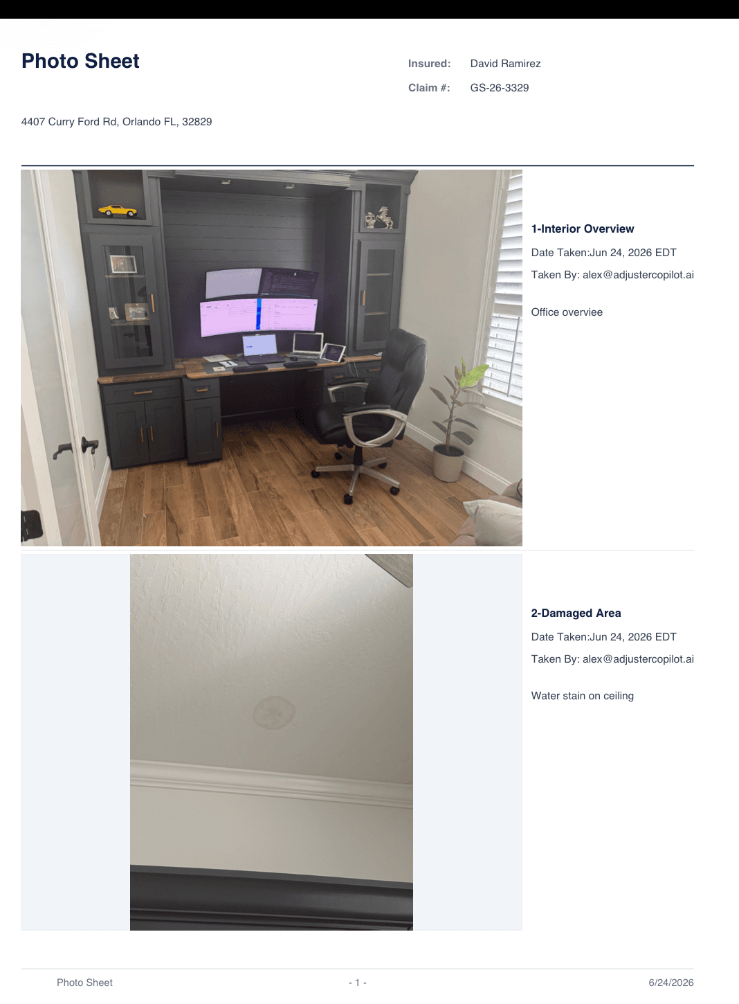 Adjuster Copilot — assembled inspection photo sheet report